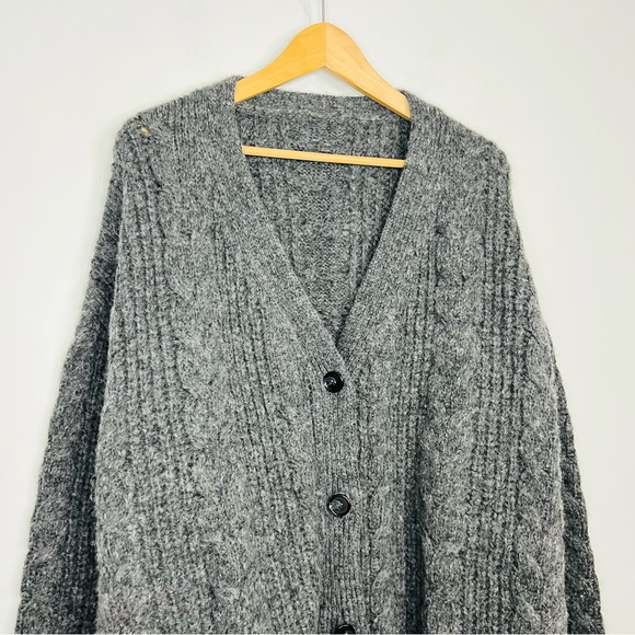 Jenni Kayne Charcoal Alpaca Wool cardigan cable knit open front size small - Picture 3 of 6